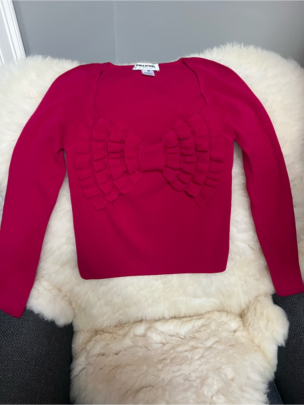 New Sonia Rykiel Fuchsia Scoop-Neck Bow-Appliqué Sweater